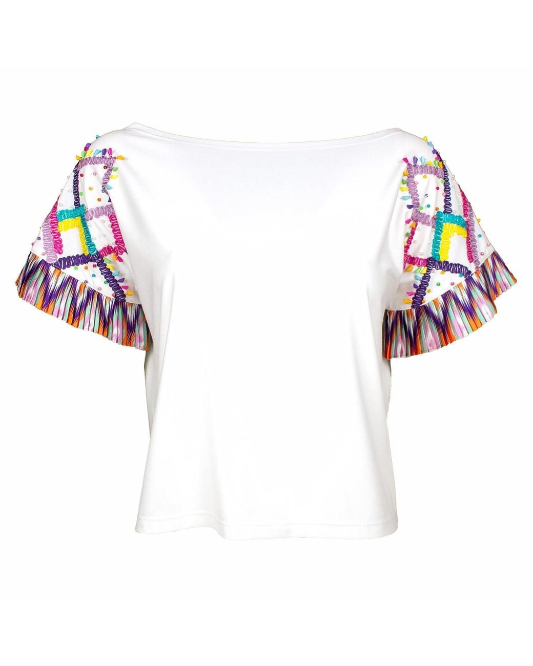 Lalipop Design Multicolor Blouse With Pleated Sleeves & Embroidery Details On Shoulders