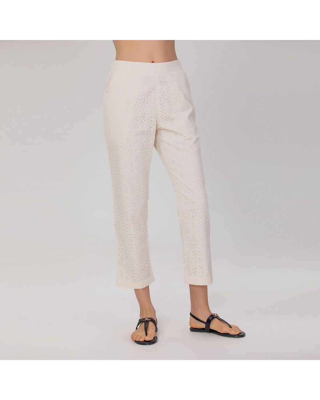 Smart and Joy Natural Neutrals Eyelet Cotton Lace Pants -Cream