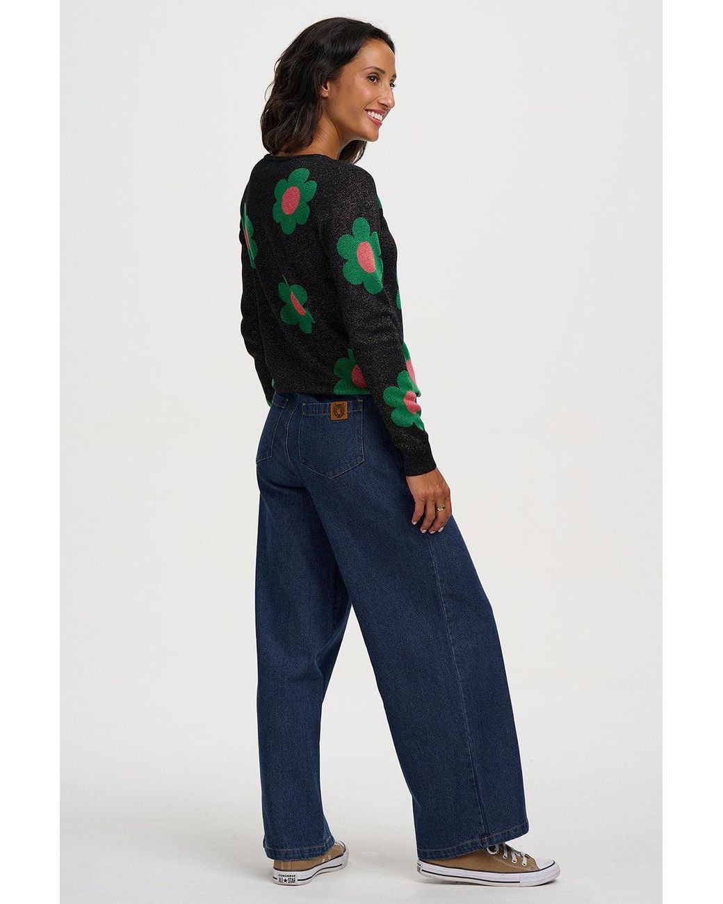 Sweater Making Machine Sugarhill Rowena Sparkly Sweater Flowers in Green | Lyst