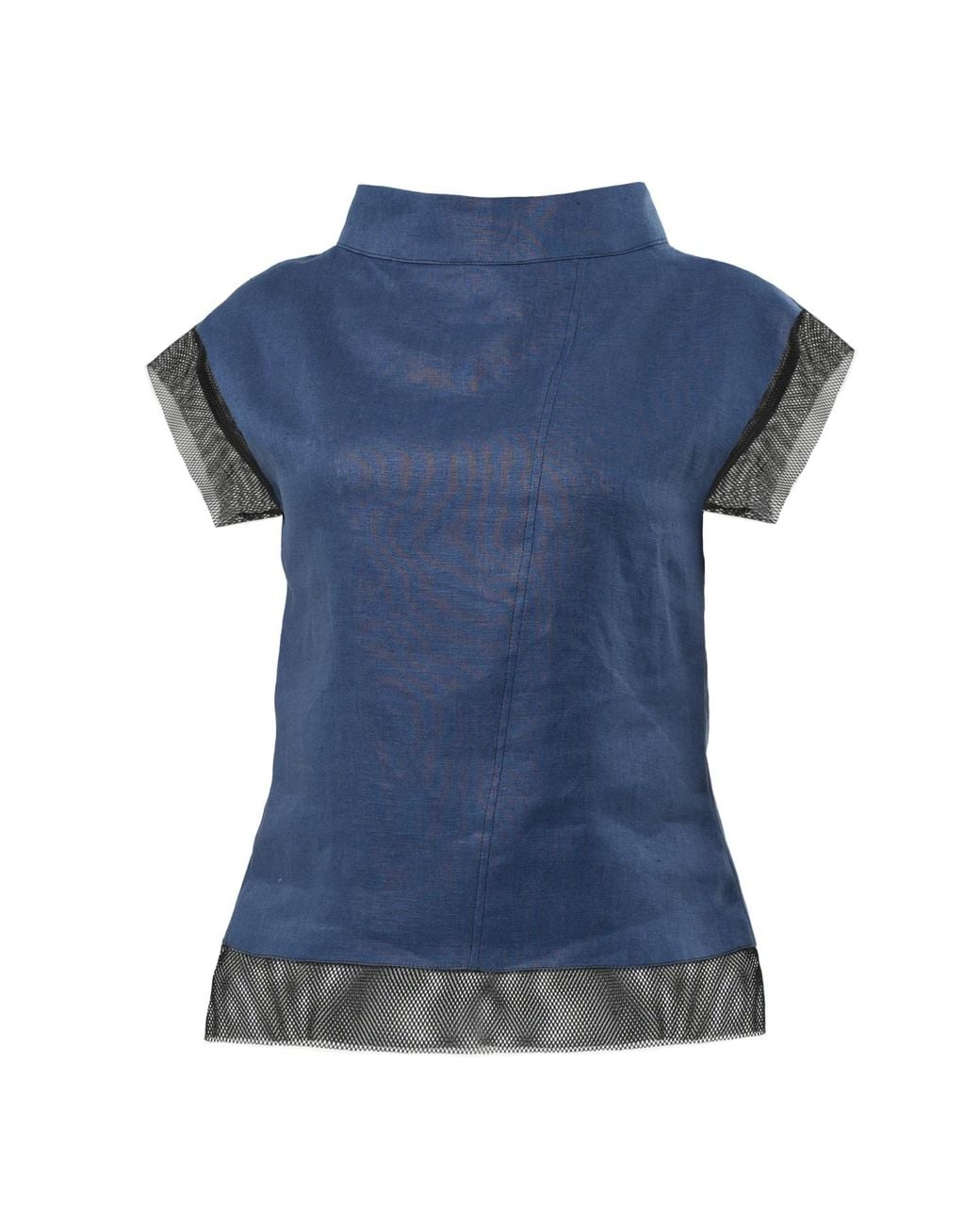 Metamorph Blue Turtleneck Linen Top