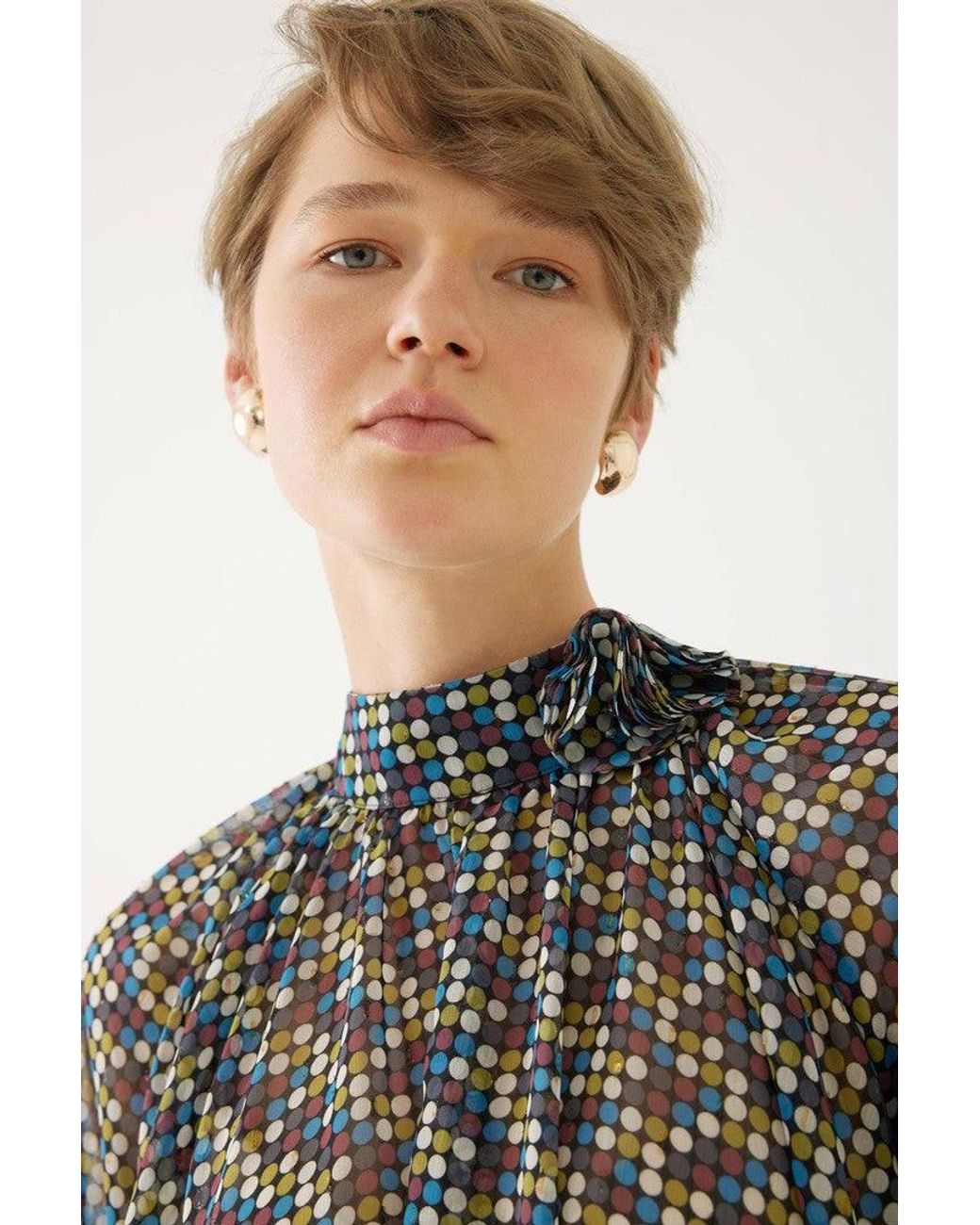 Exquise Multicolor Printed Mock Neck Blouse