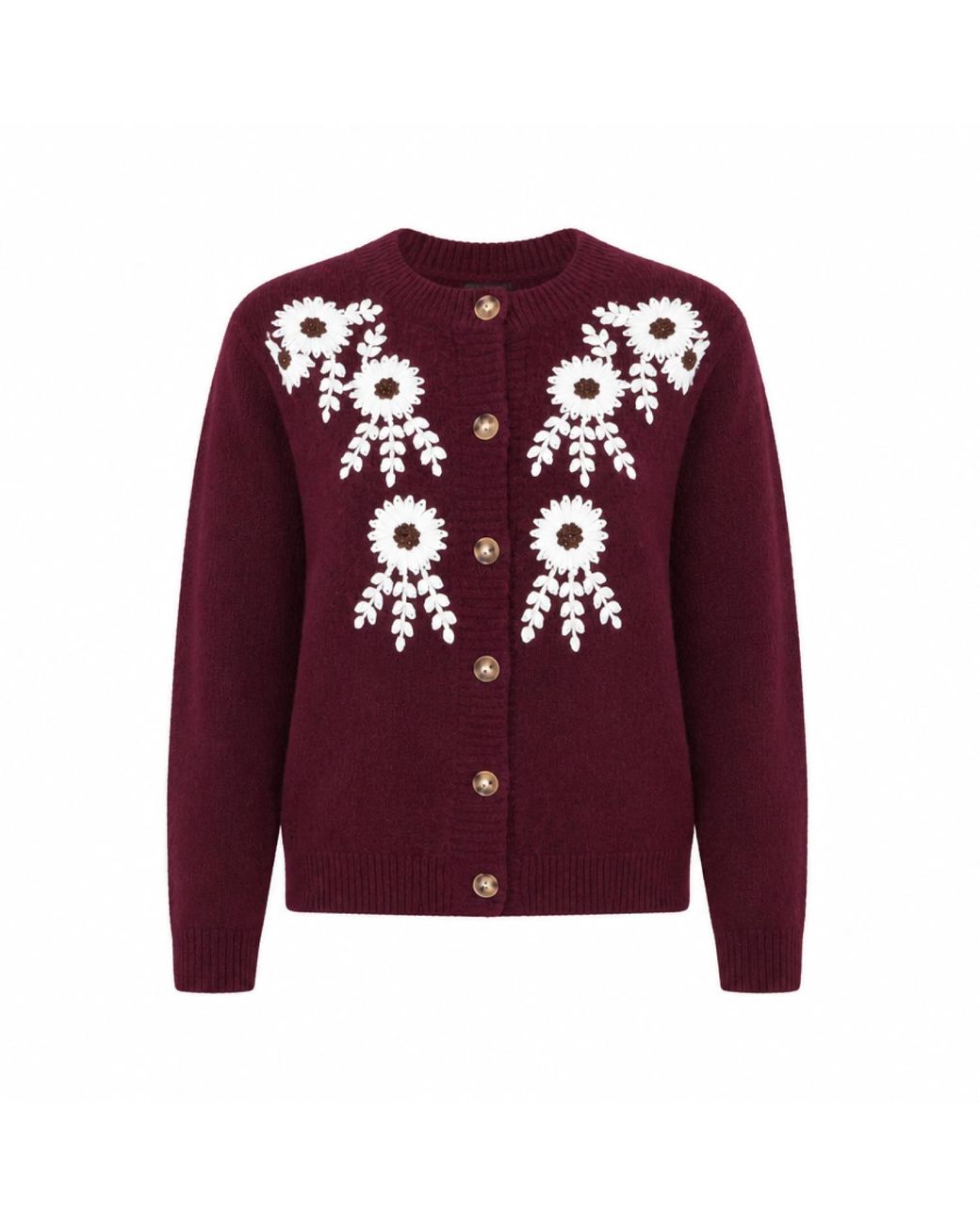 Yumi' Purple Burgundy Floral Embroidered Cardigan