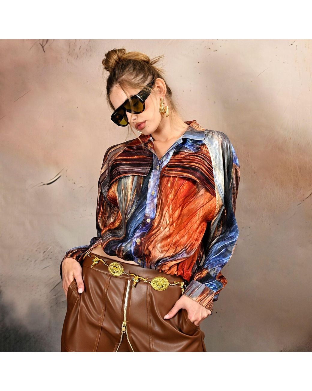Lalipop Design Red Abstract Print Button-Down Shirt