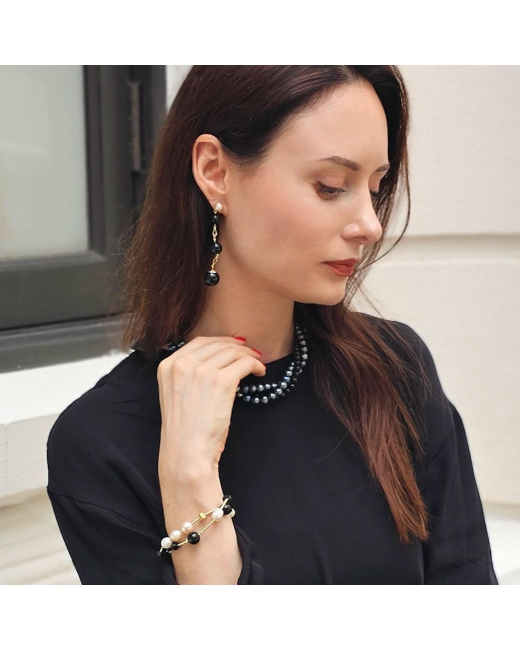 Farra White Obsidian Dangle Earrings