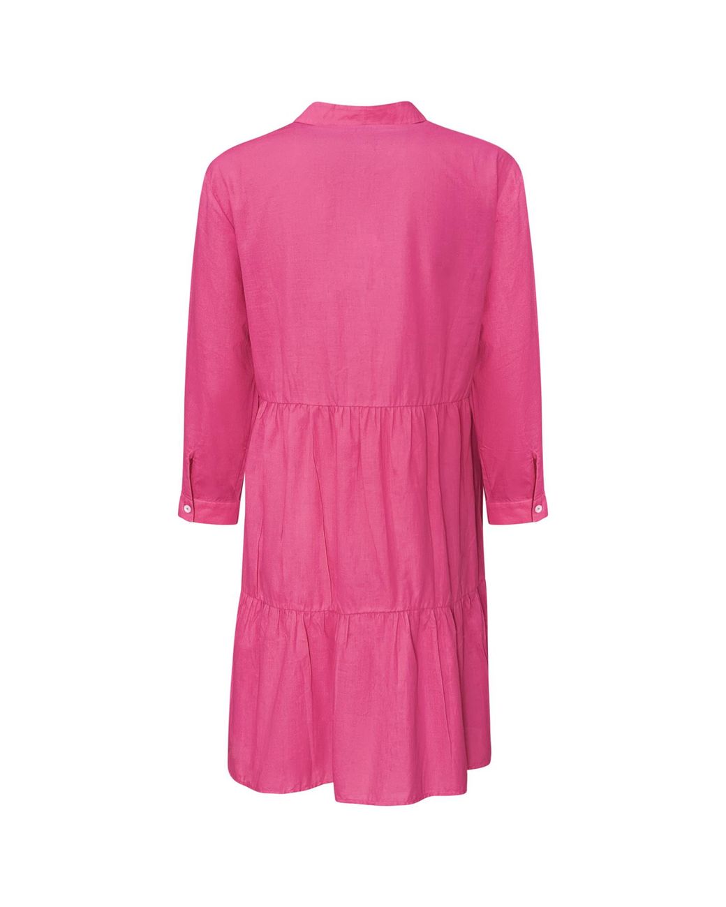 Perlavera Pink Olga Solid Soft Cotton Three Quarter Sleeve Length Short Dress