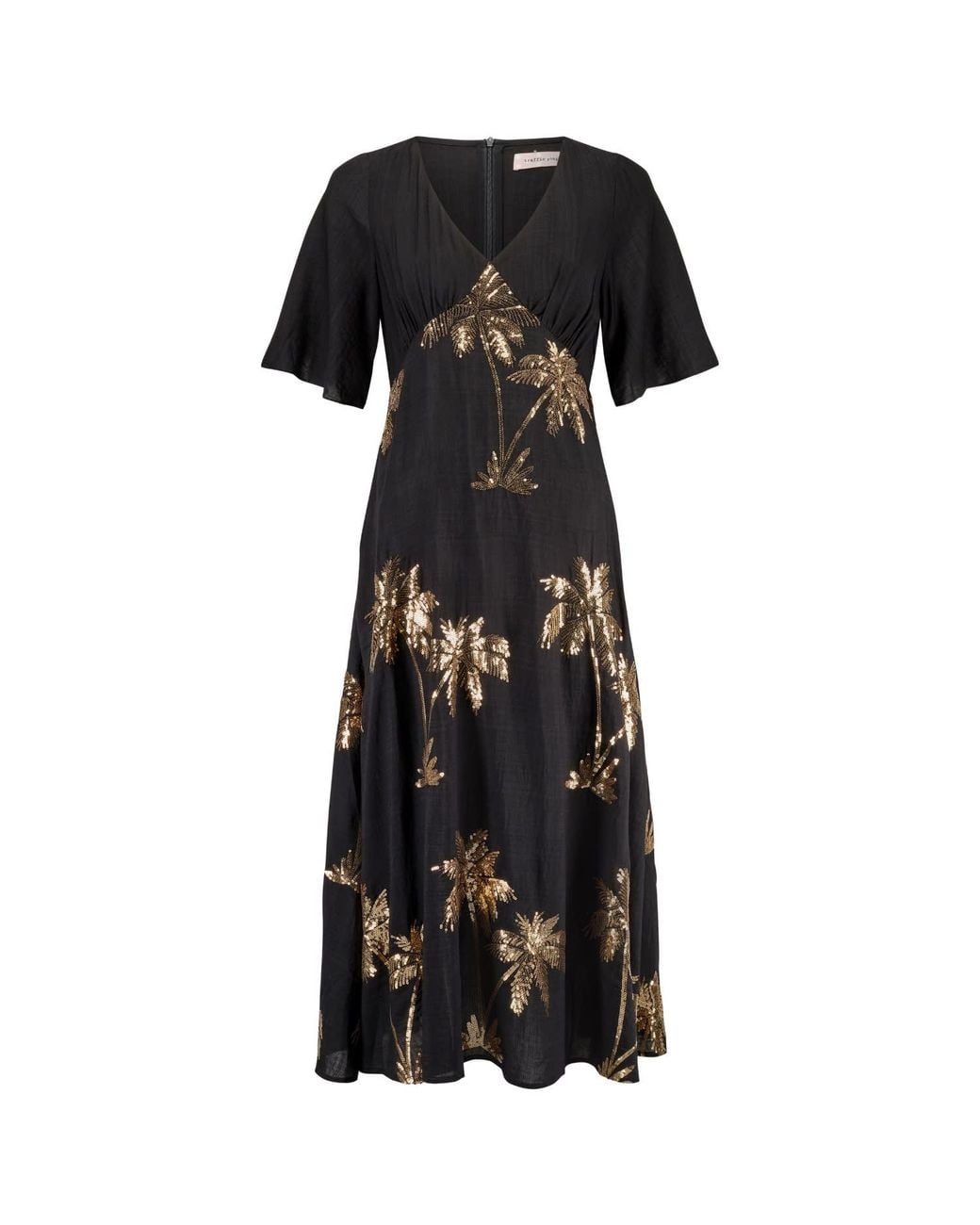 Traffic People Black Palms Of Sequin Blythe Midi Dress