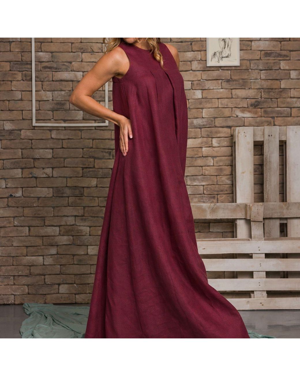 Nikka Place Linen Maxi Gathered Maternity Dress