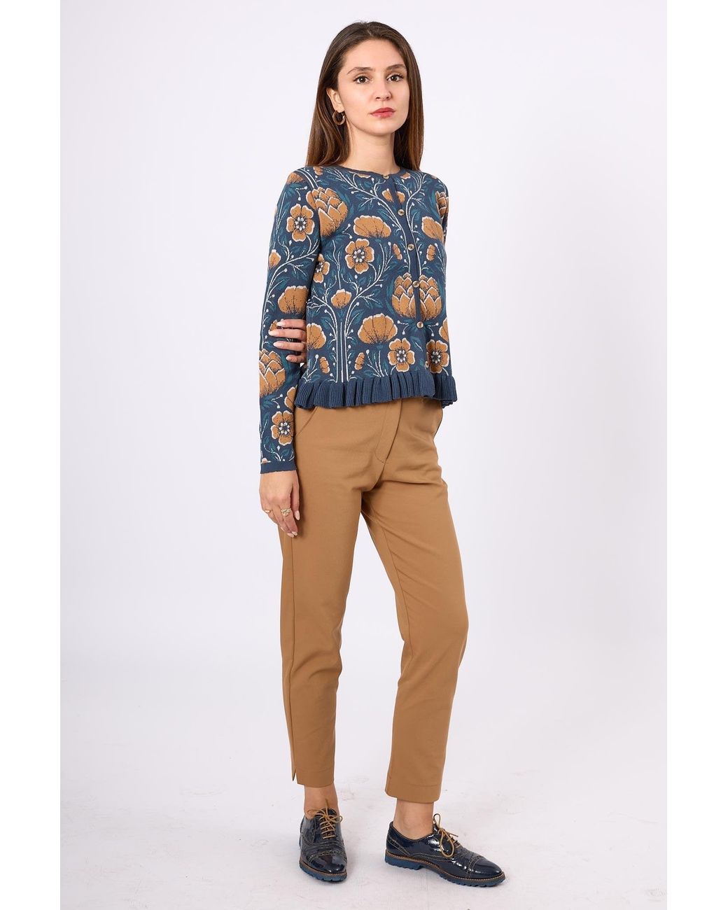 Peraluna Blue Felicity Floral Jacquard Knit Cardigan
