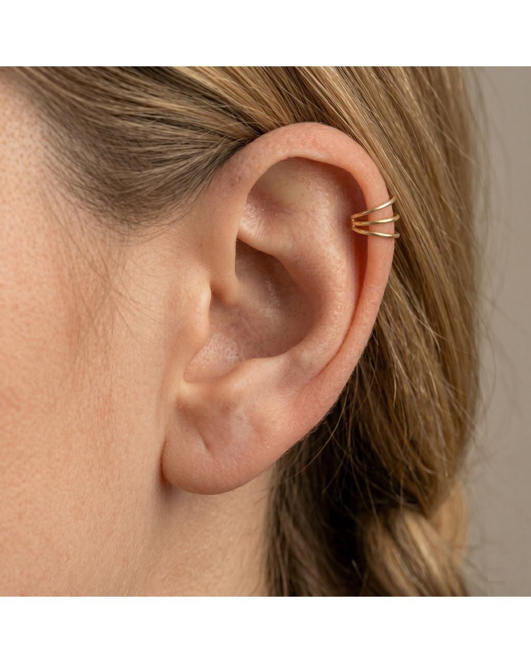 Zahav Jewelry Metallic 10K Solid 7Mm Wide Triple Line Ear Cuff
