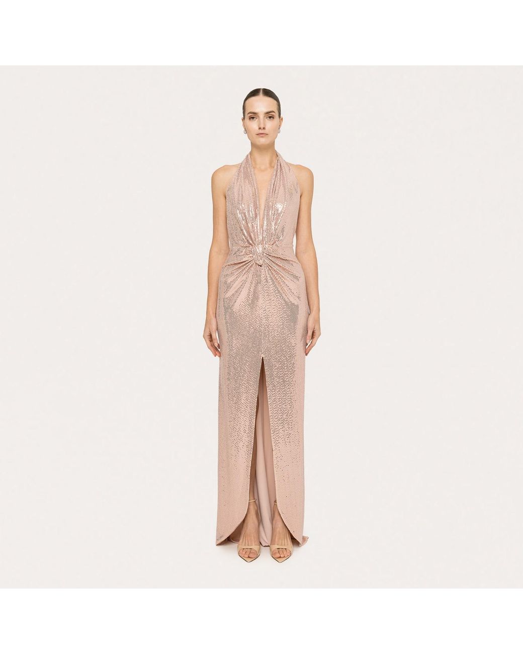Nissa Natural Backless Sequin Maxi Dress