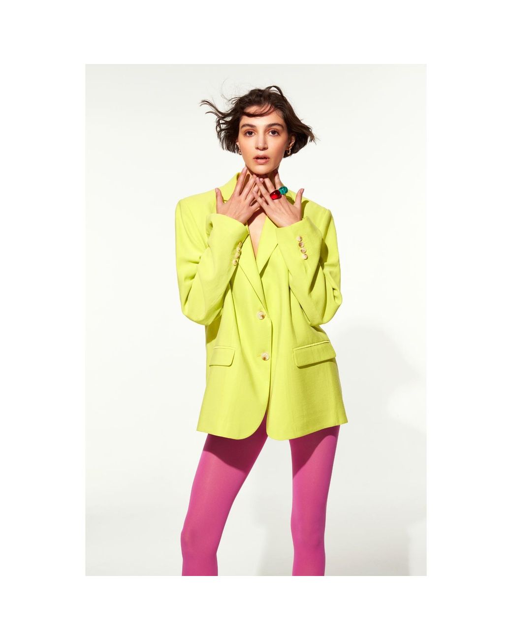NAZLI CEREN Yellow Boxy Oversized Jacket