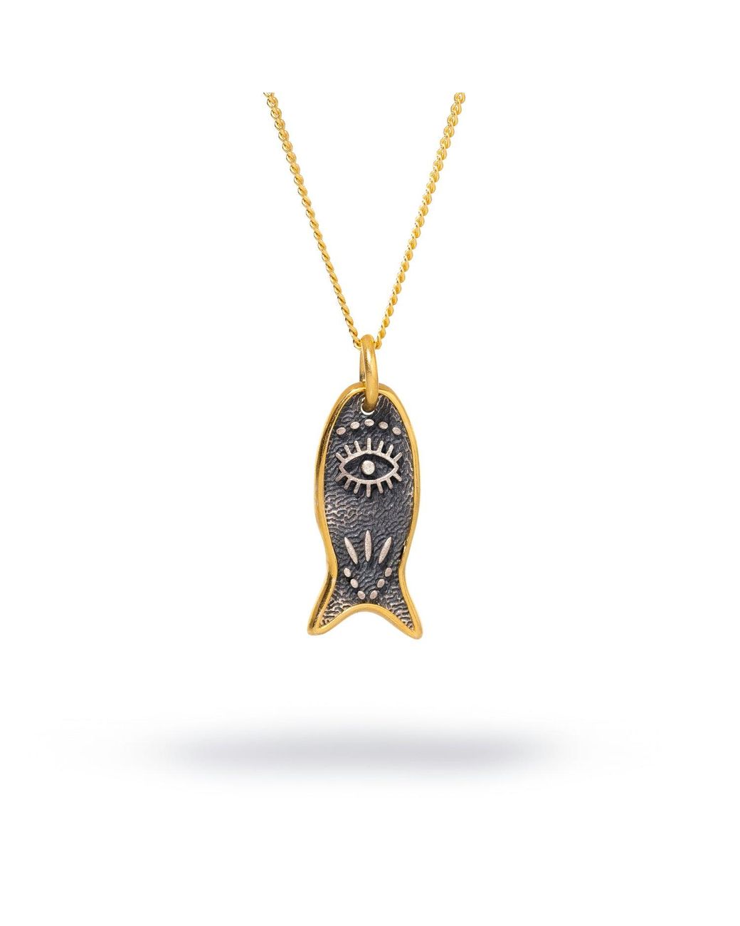Ebru Jewelry Metallic Lucky Fish & Evil Eye Symbol Sterling Chain Necklace