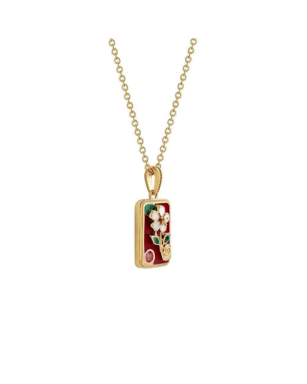 Karma and Luck Metallic Abundant Grace Flower Tile Multi-Stone Mahjong Necklace