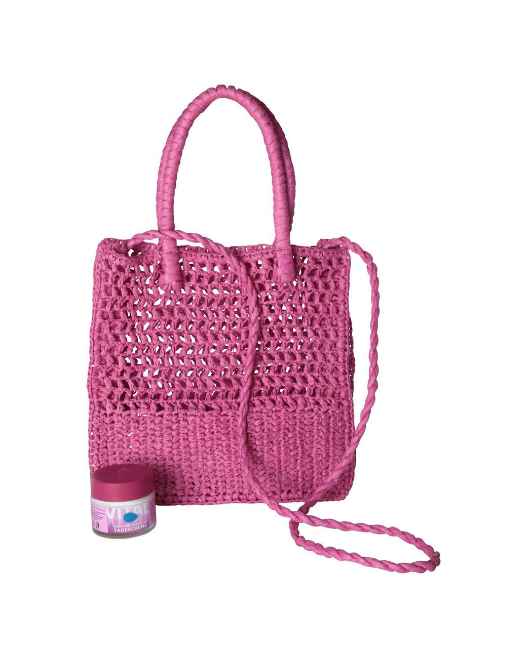 2KStyle Pink Monica Small Woven Raffia Tote Bag