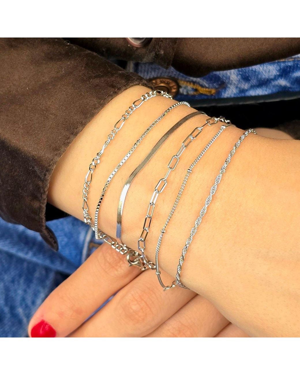 Harfi Metallic Everyday Figaro Chain Stacking Bracelet