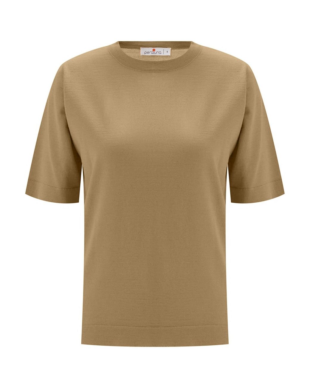 Peraluna Brown Trine O-Neck Fine Knit Merino Wool T-Shirt