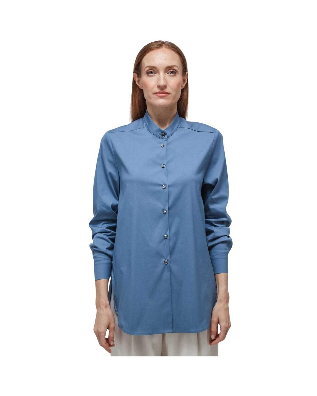 Collared Land Humans & Land Light Long Korean Shirt in Blue | Lyst UK