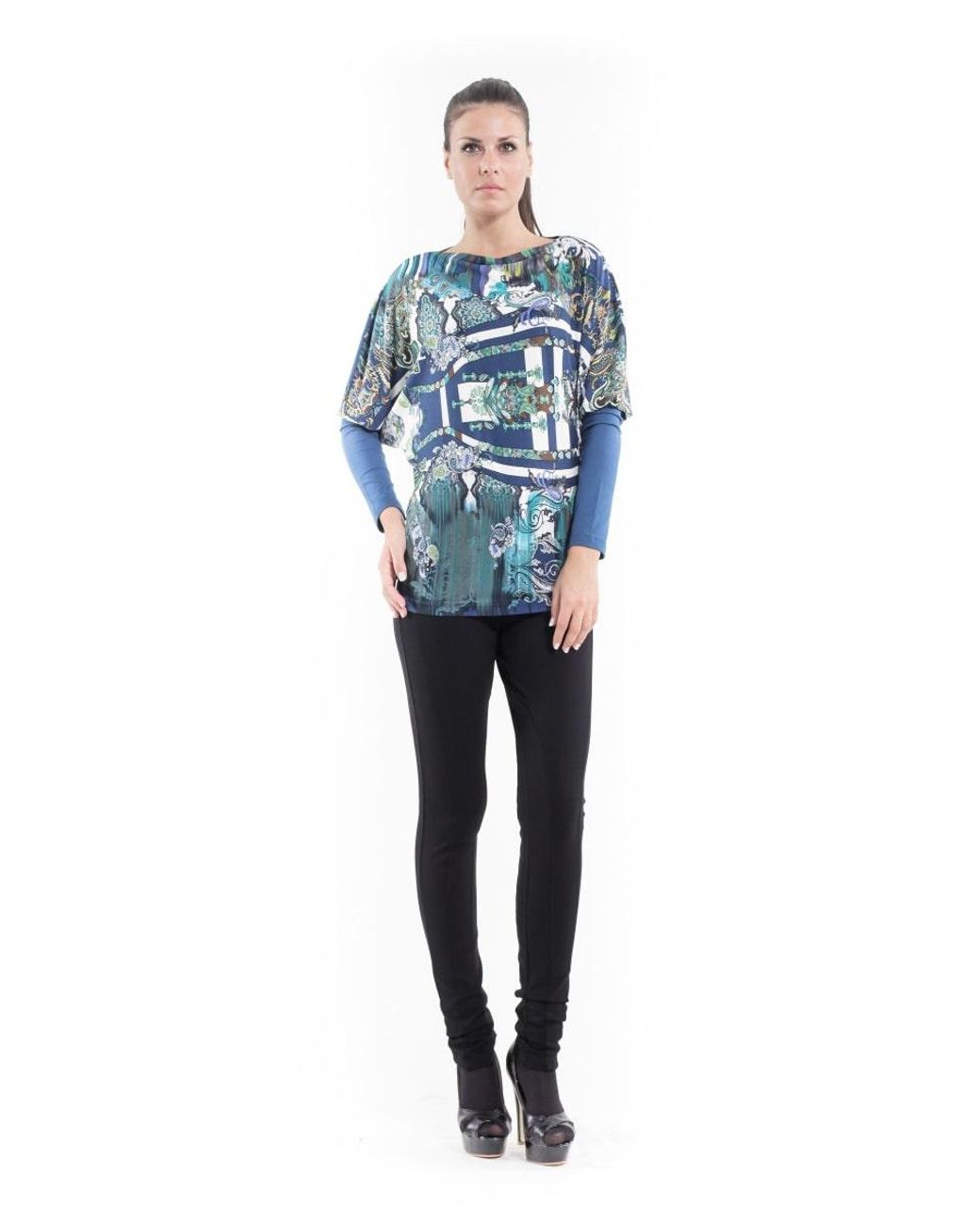 Conquista Blue Floaty Print Top