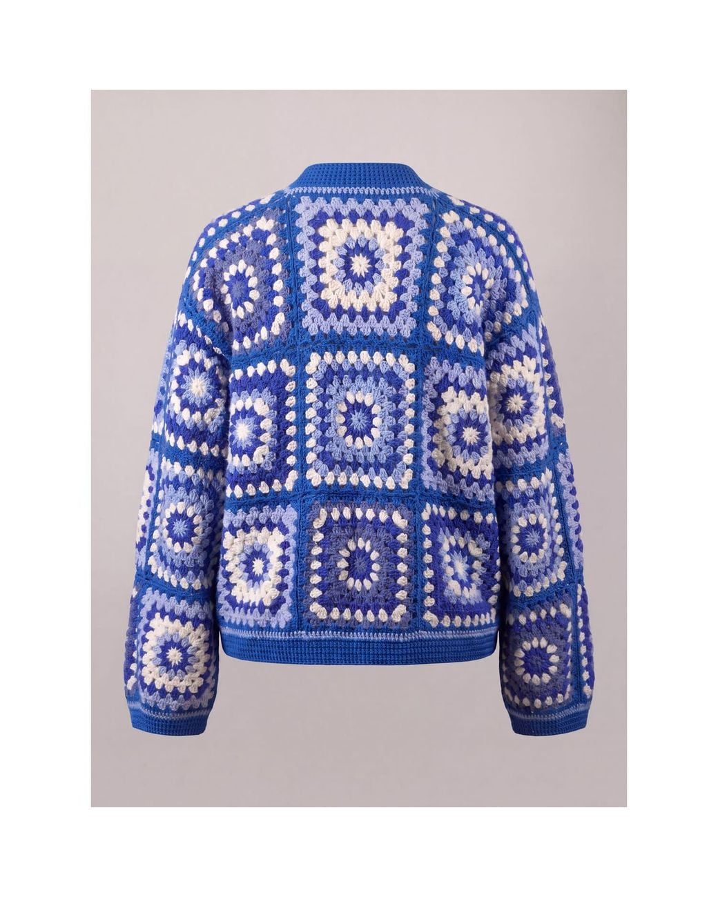 Ana Chic Blue Granny Square Handmade Crochet Oversized Cardigan