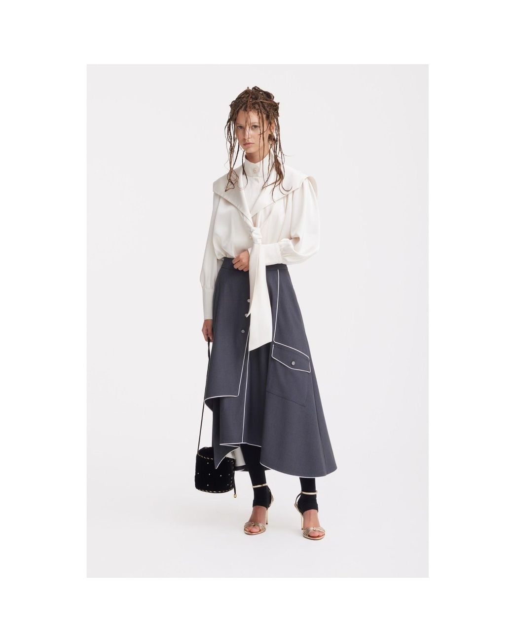 Julia Allert Blue Tailored Asymmetrical Midi Skirt – Dark