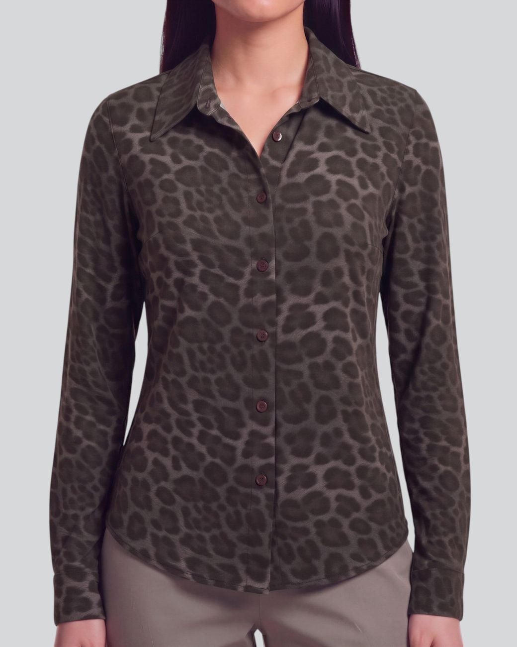 Lords of Harlech Black Sutton Leopard Brownie Stretch Silk Long-Sleeve Shirt