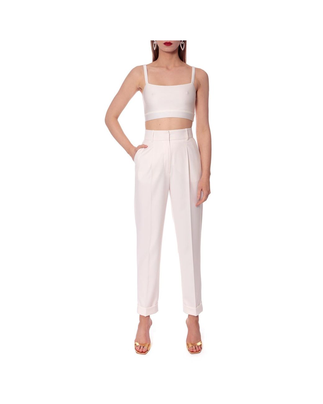 AGGI by HALEWSKI White Kelly Aesthetic Tailored Trousers With Cuffs