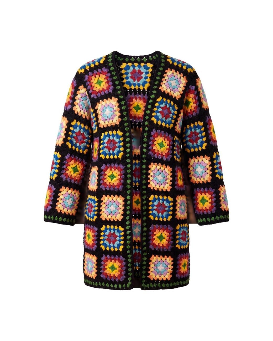 Ana Chic Black Ground Handmade Crochet Longline Cardigan