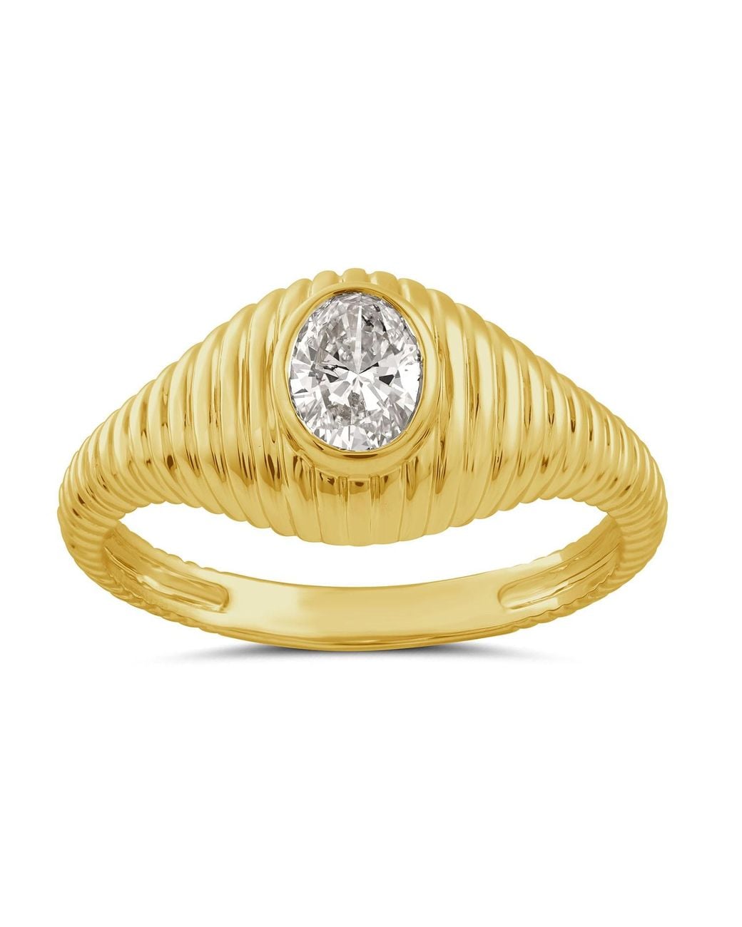 Artisan Metallic Oval Diamond Ribbed Ring