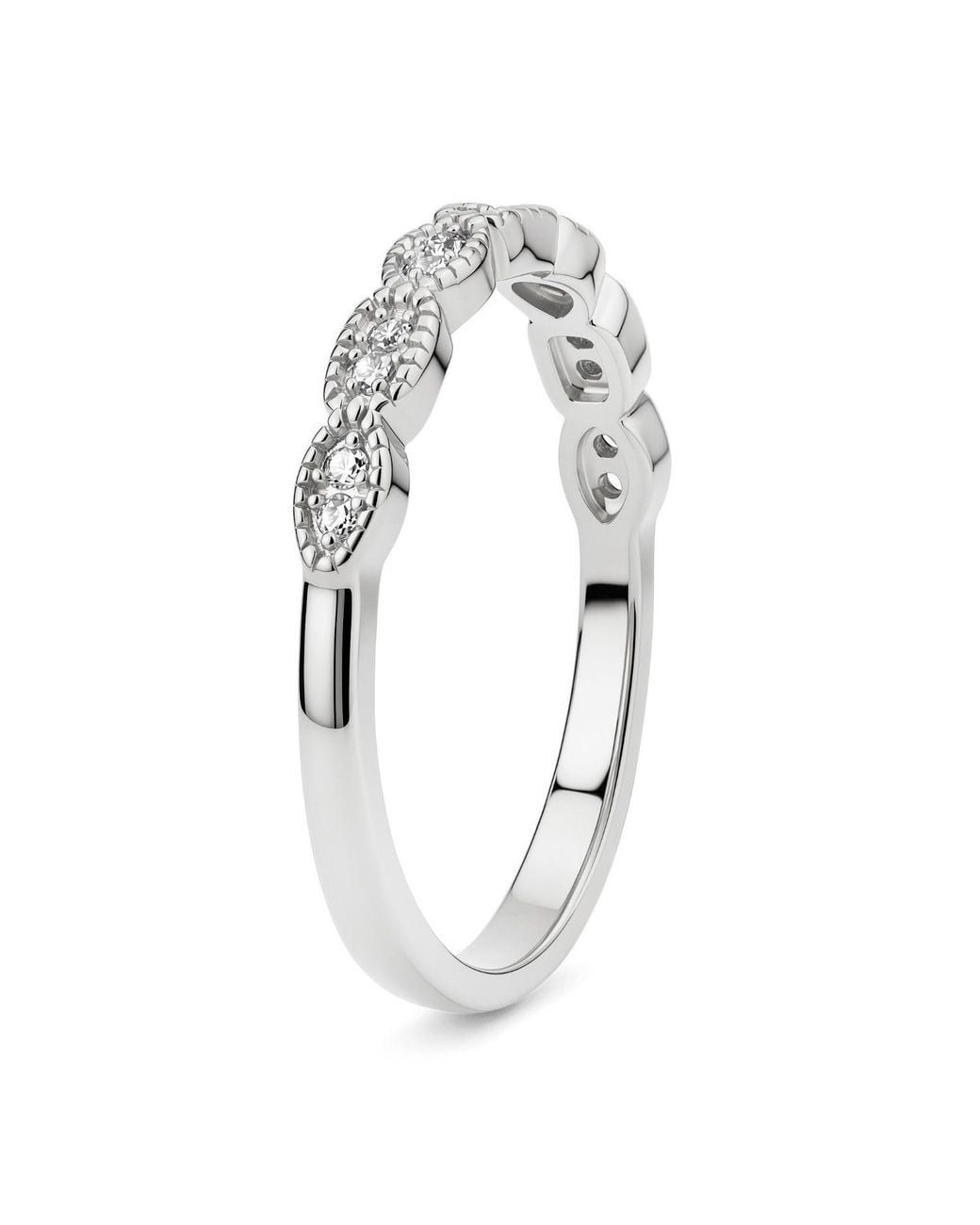 Kylie Harper White Vintage Milgrain-Finish Diamond Band Ring