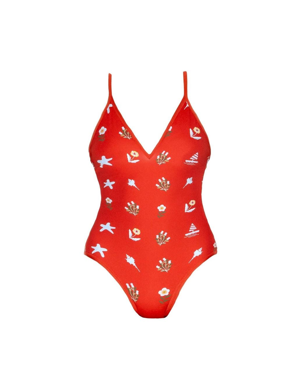 Jessie Zhao New York Red Coral Reversible V-Neck One-Piece Swimsuit