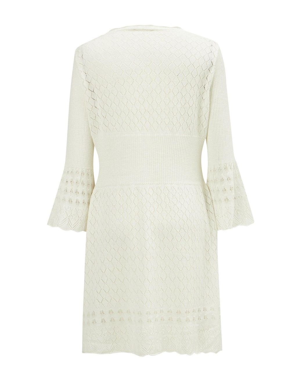 Peraluna White Yoho Openwork V-Neck Knit Mini Dress