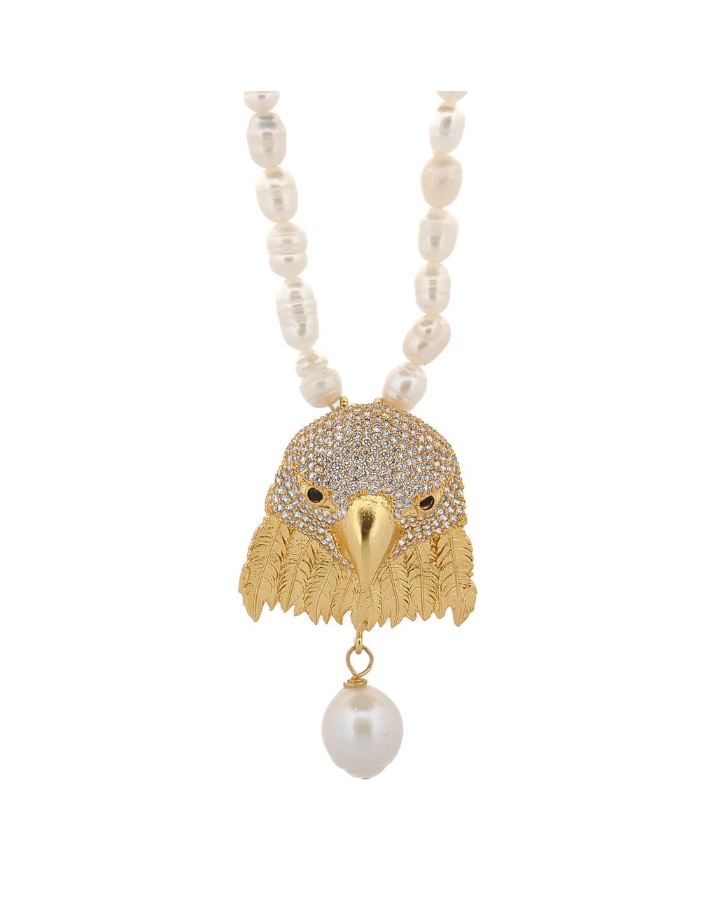 Ebru Jewelry Metallic Majestic Eagle Pearl Statement Necklace