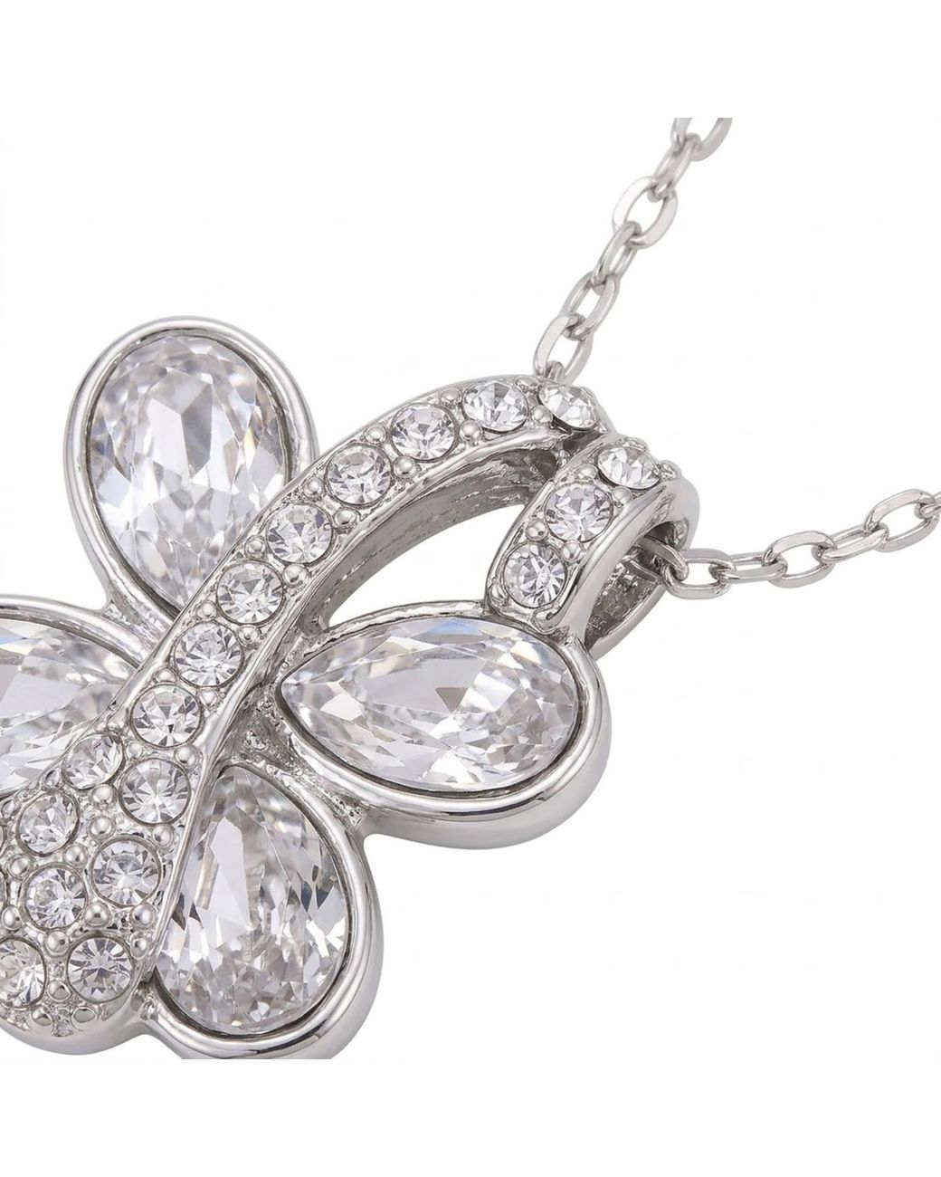 Modenaire Metallic Butterfly Crystal Drop Pendant Necklace