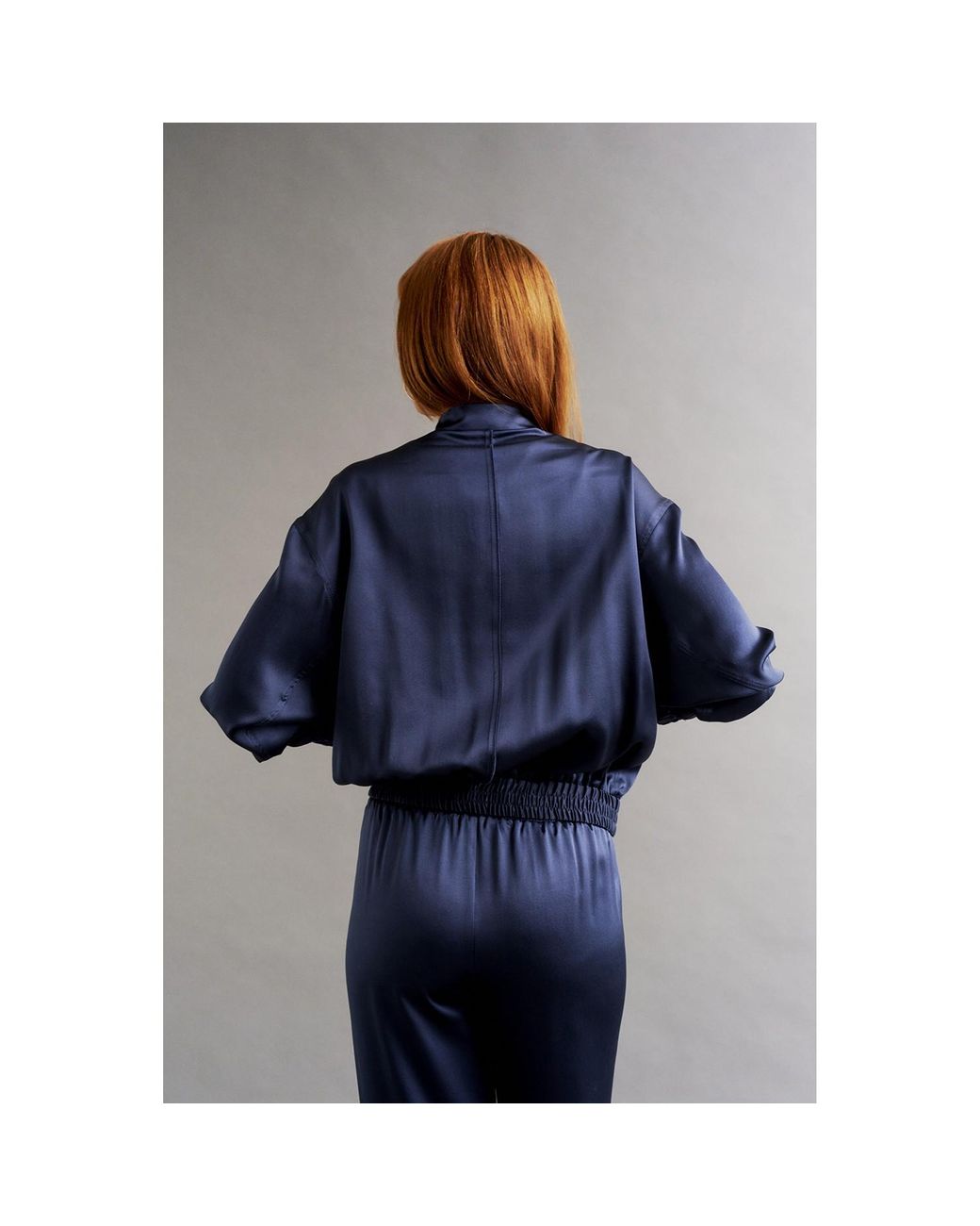 The Summer Edit Blue Poppy Silk Bomber Jacket