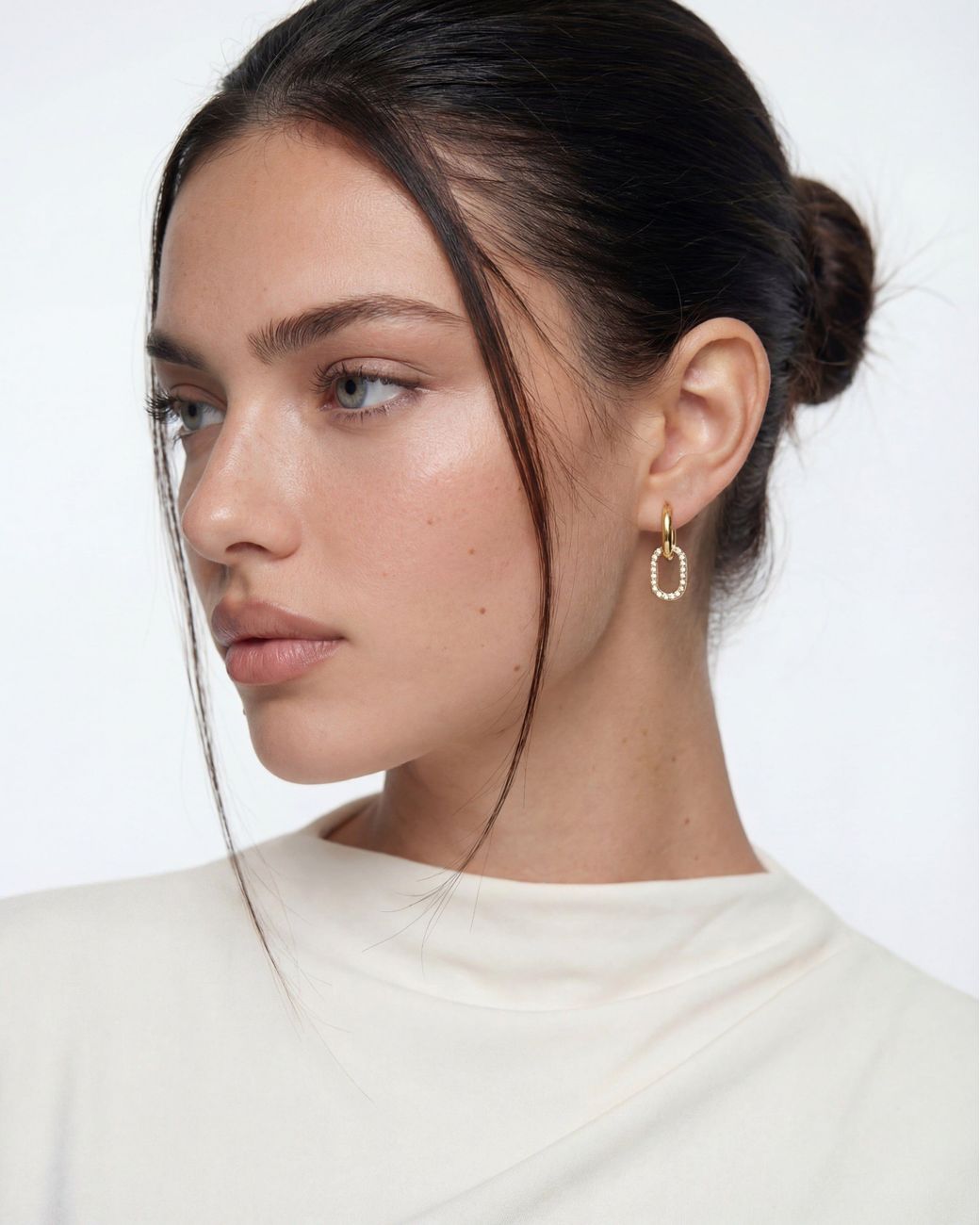 Elk & Bloom Metallic Dainty 14K Gemstone Double Loop Hoops