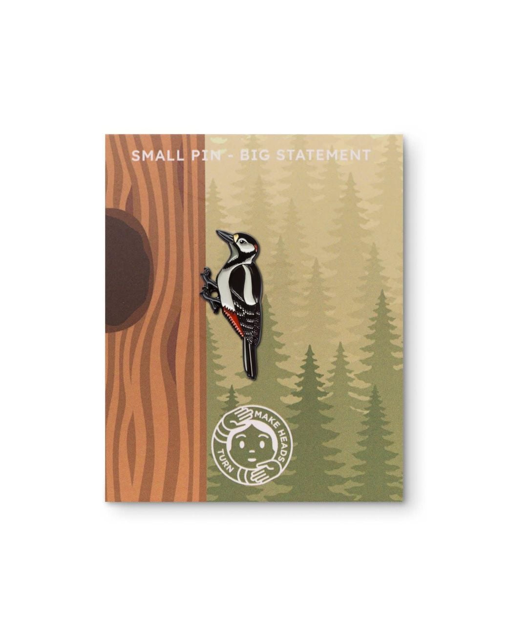 Make Heads Turn Black Neutrals Enamel Pin Great Spotted Woodpecker
