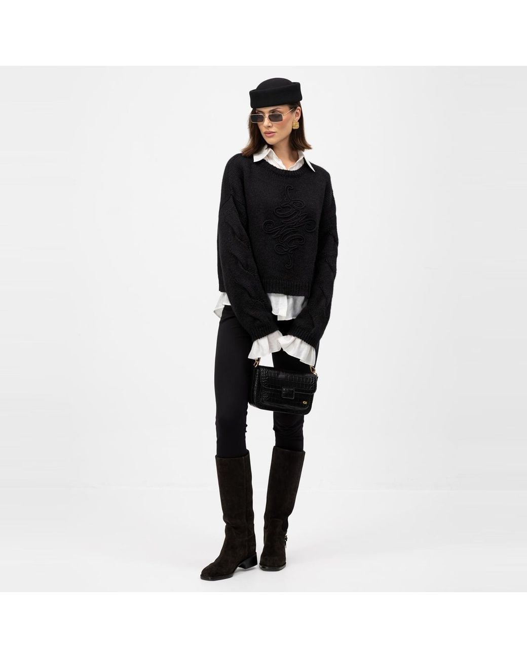 Mandragora Black Merino And Baby Alpaca Sweater With Logo Vero