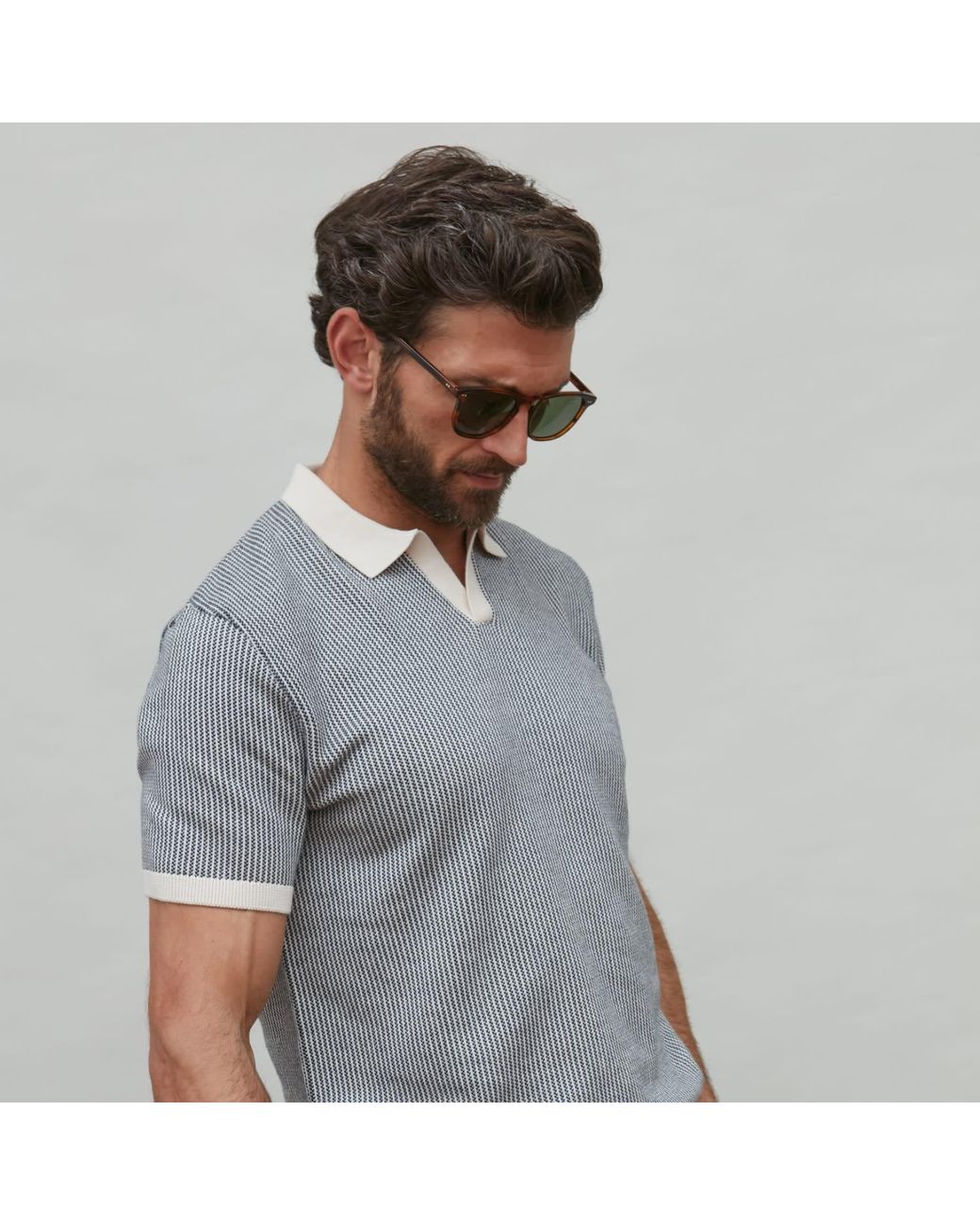 Paul James Knitwear Gray Mens Lightweight Cotton Gallo Fishermans Buttonless Polo Shirt for men