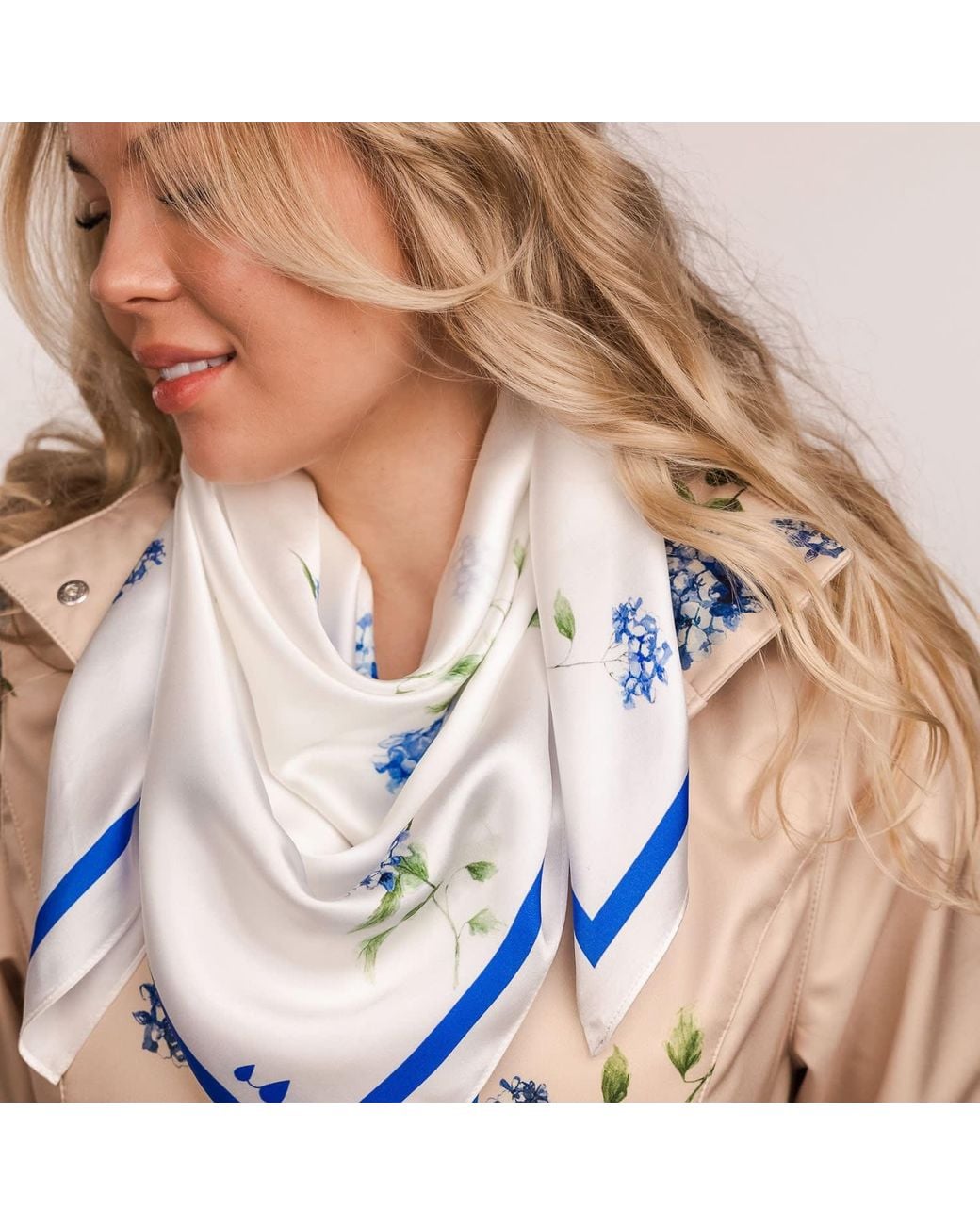 RainSisters Blue Large Floral Natural Silk Scarf