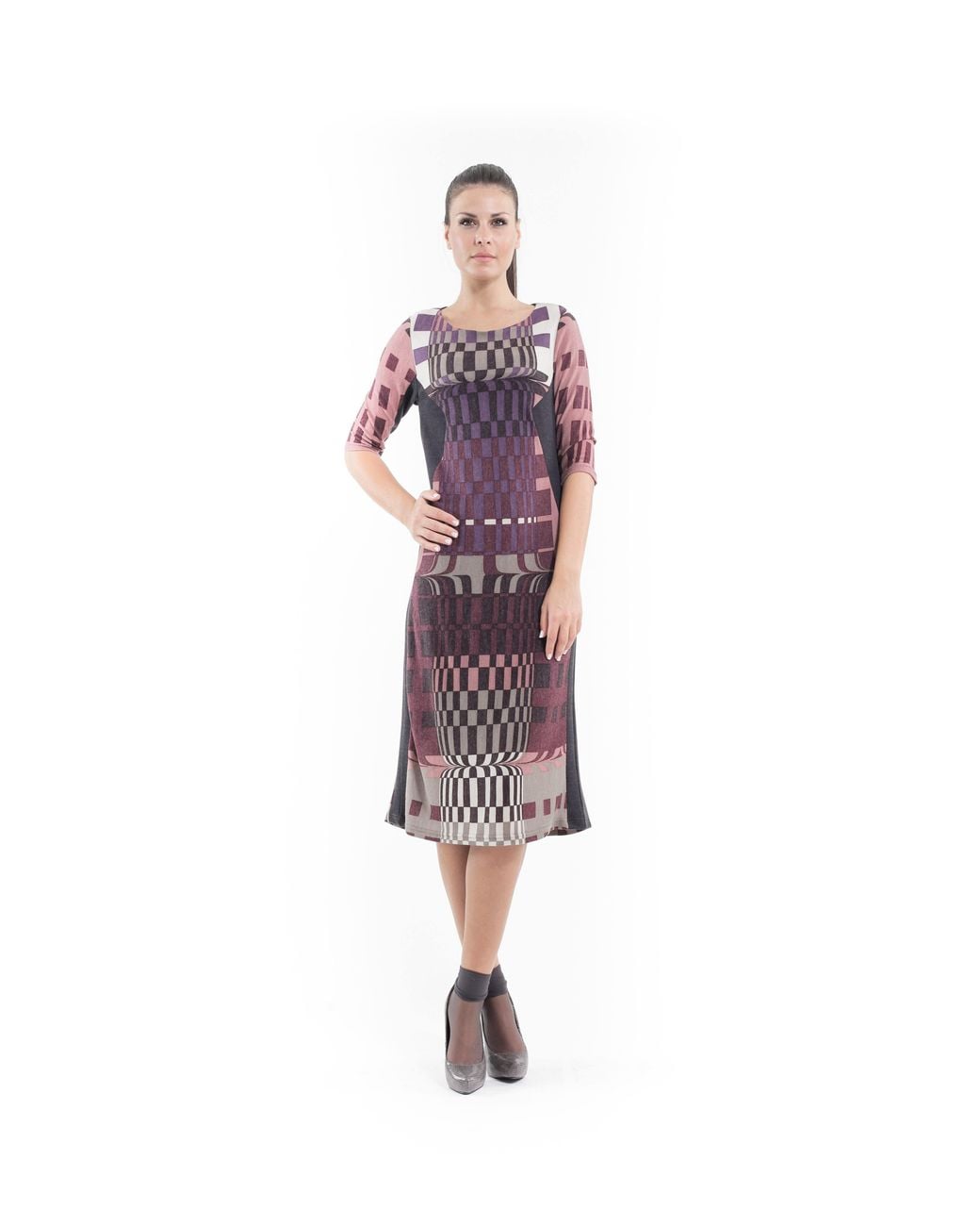 Conquista Purple Geometric Pattern Sweater Dress