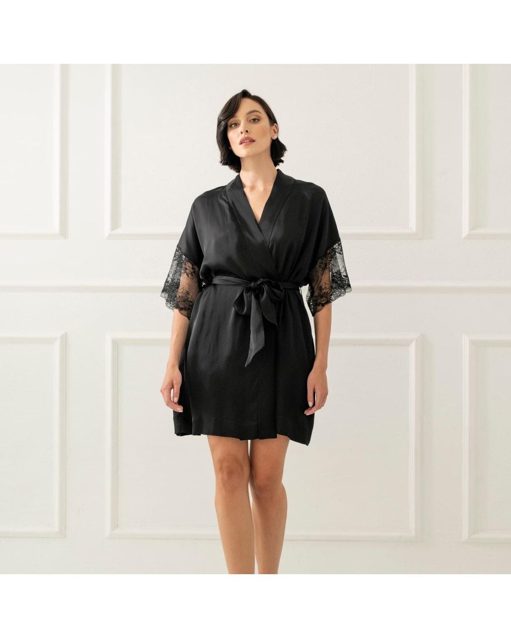 Oh!Zuza Black Satin Robe With Lace