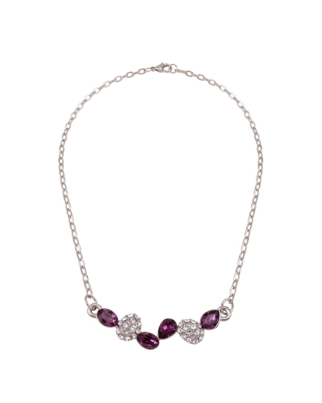 Modenaire Metallic Amethyst Crystal Drop Pendant Necklace