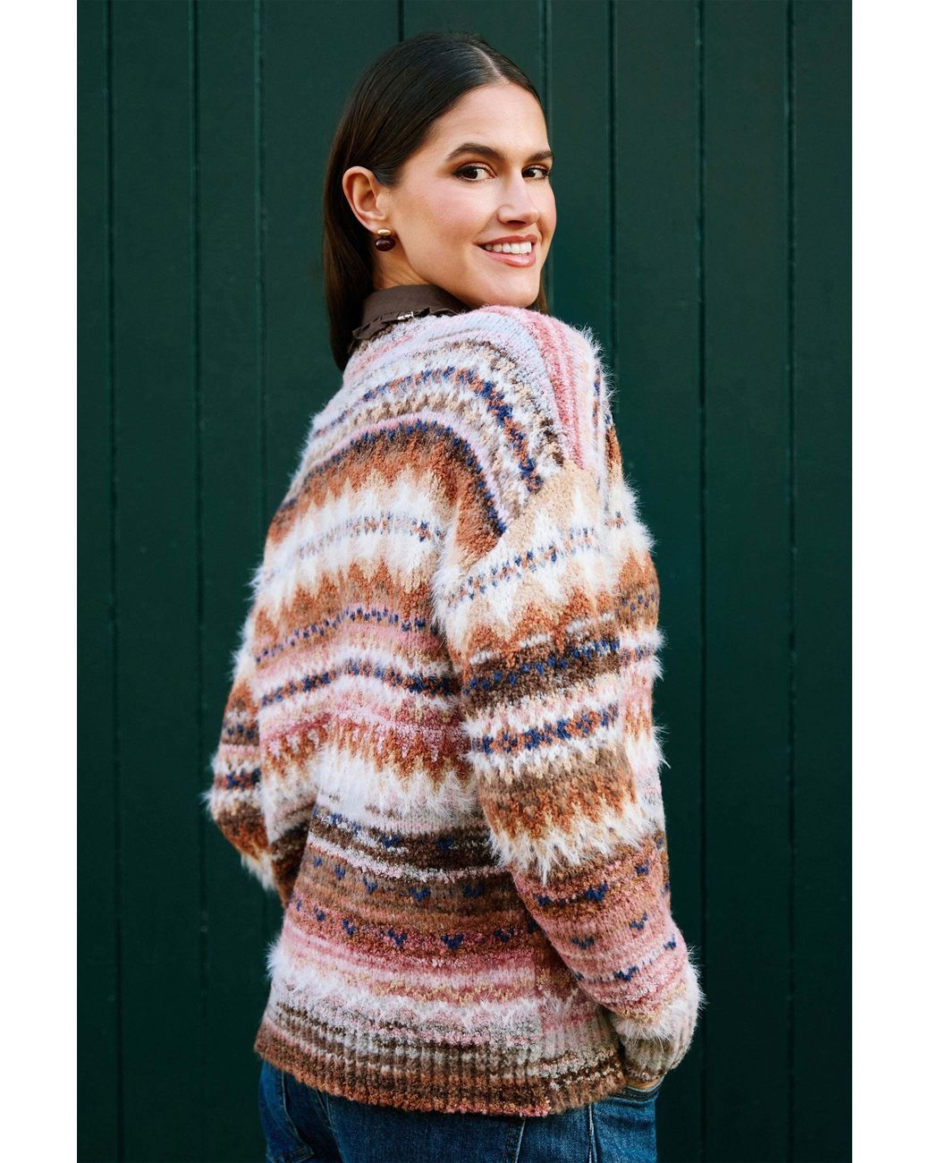 Yumi' Pink Multicolour Fairisle Relaxed Boucle Jumper