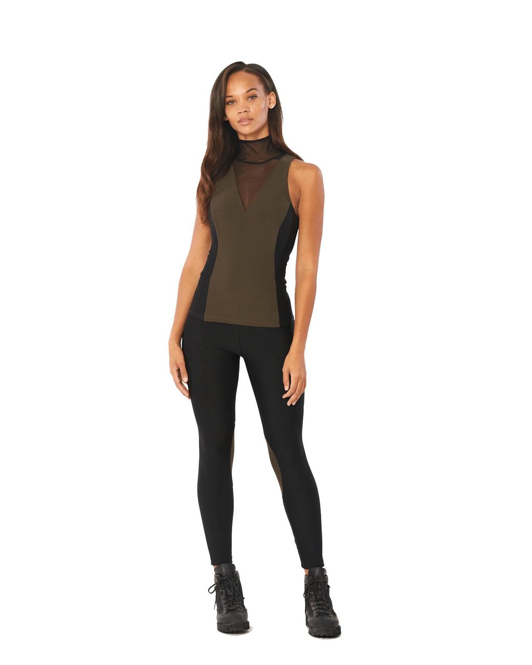 Bennu Brown Mock Neck Top, & Dark