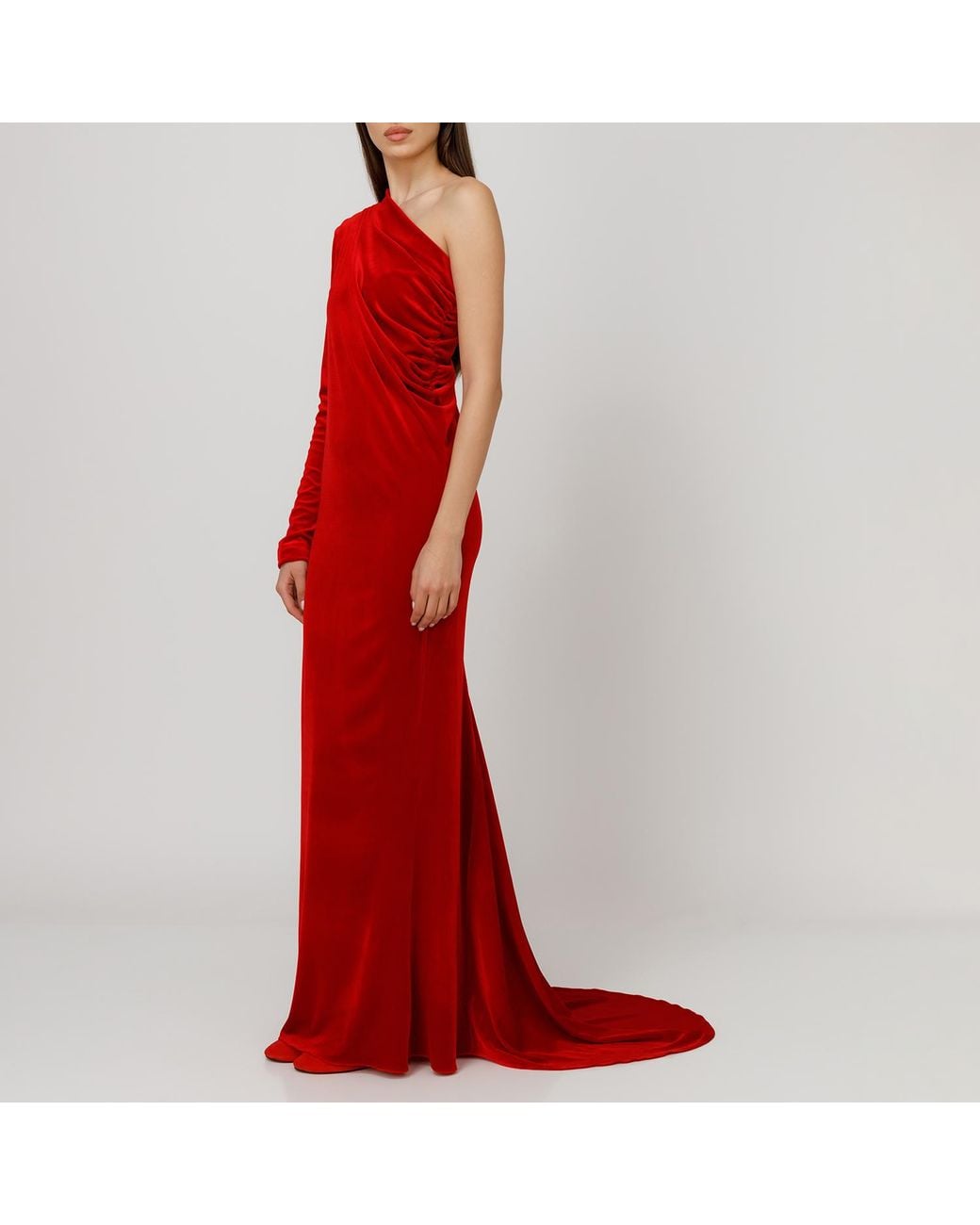 LIA ARAM Red Asymmetric Gown With Train