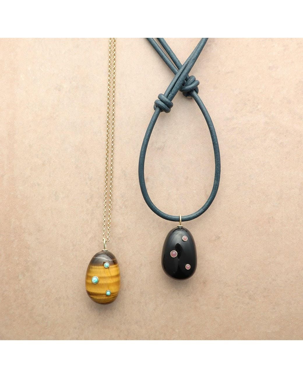 Hye Jane Jewelry Metallic Large Tigers Eye Pietra Necklace