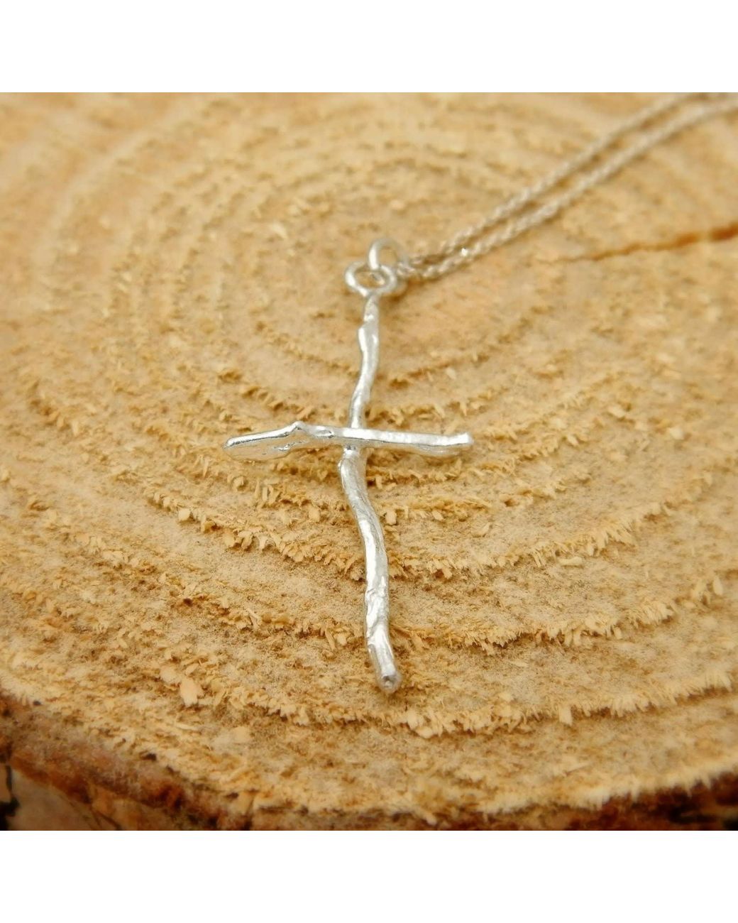 Mother Nature Jewelry Metallic Cross Branch Necklace, Handmade Tree Pendant