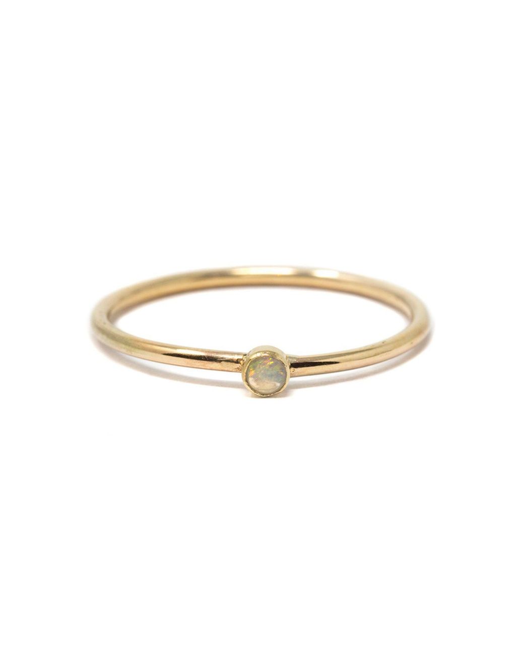 NASI SILVER Metallic Slim Single Stone Ring- Opal