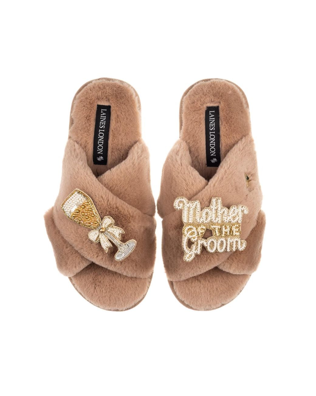 Laines London Brown Neutrals Classic Laines Slippers With Mother Of The Groom Brooches