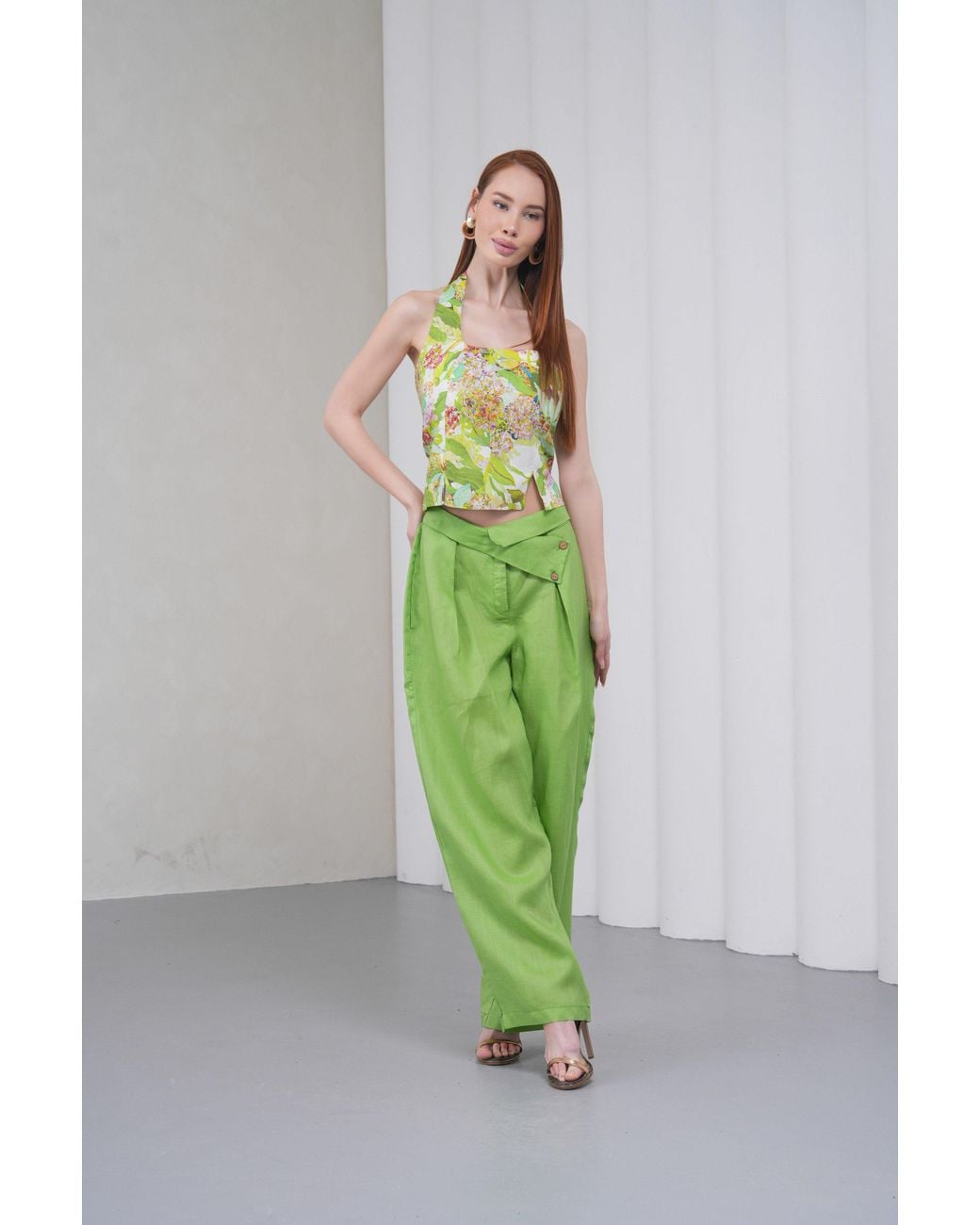 Lumina Eligma Yellow The Halterline Linen Blouse